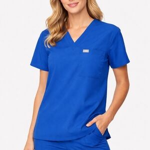 FIGS Technical Collection Women’s Scrub Top Blue V-Neck Short Sleeve Size M